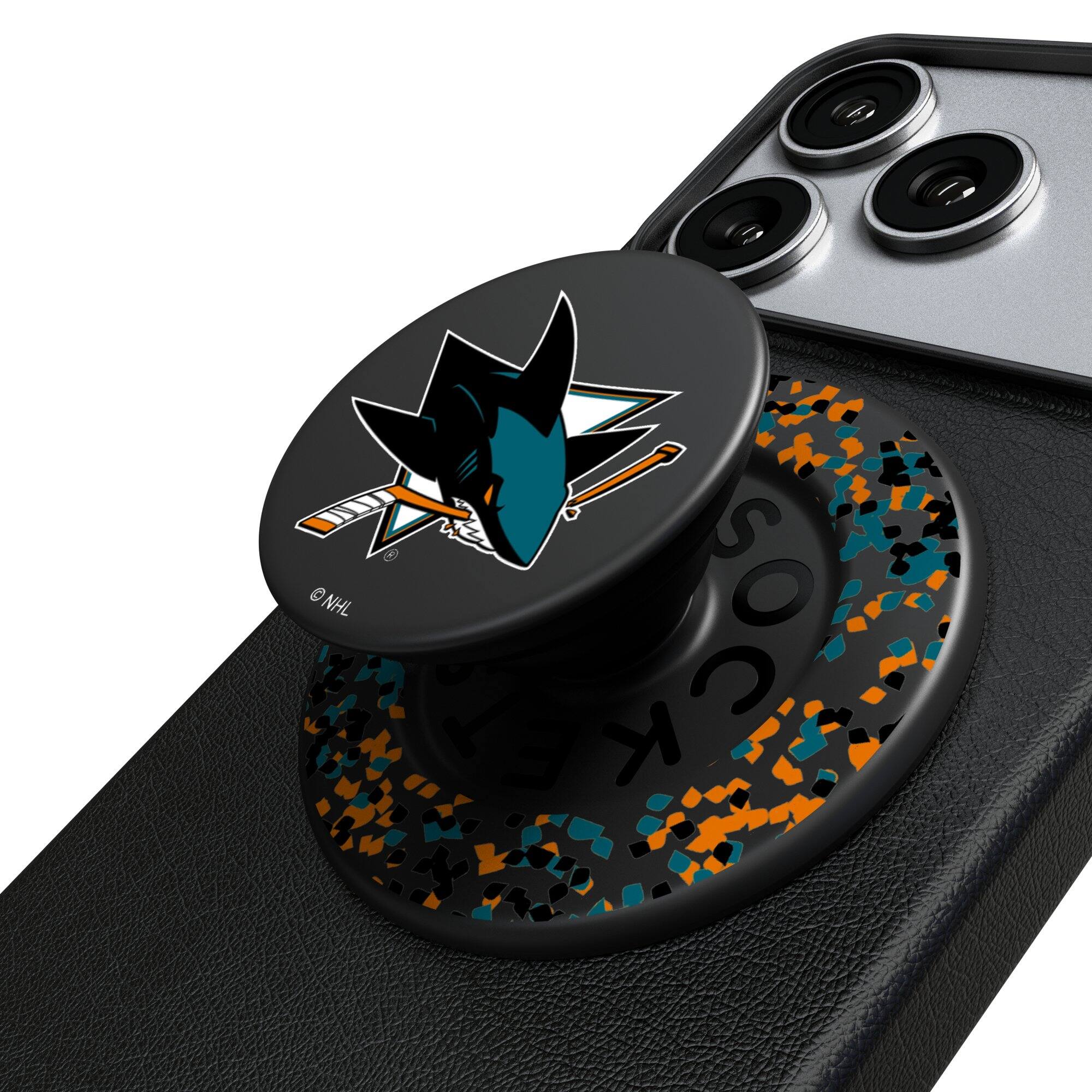 Front. Keyscaper - San Jose Sharks Confetti Magnetic Phone Grip & Stand - No Size - Black.