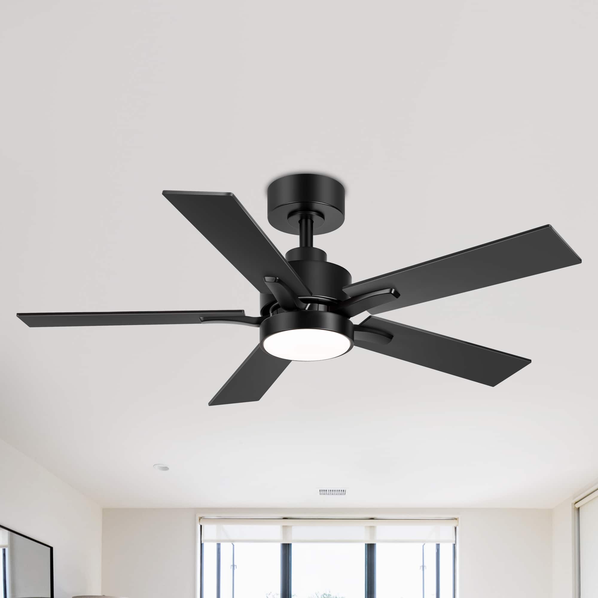Front. Breezary - 42" Ceiling Fan with Integrated LED Light Kit, 6-Speed DC Motor, Remote Control and Reversible Blades - Matte Black.