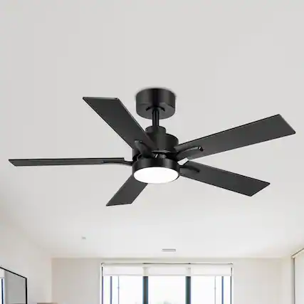 Front. Breezary - 42" Ceiling Fan with Integrated LED Light Kit, 6-Speed DC Motor, Remote Control and Reversible Blades - Matte Black.