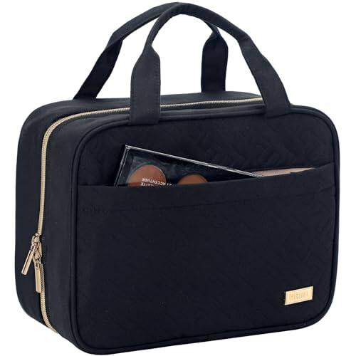 Front. Fabibe - Travel Toiletry Bag For Women  Portable Hanging Organizer Travel-sized Shampoo Conditioner Brushes Set Makeup Accessorie - Black-Large.