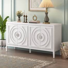 Mirfee - Retro Sideboard with Circular Groove Design, Round Metal Handle, for Entrance Dining Room - White
