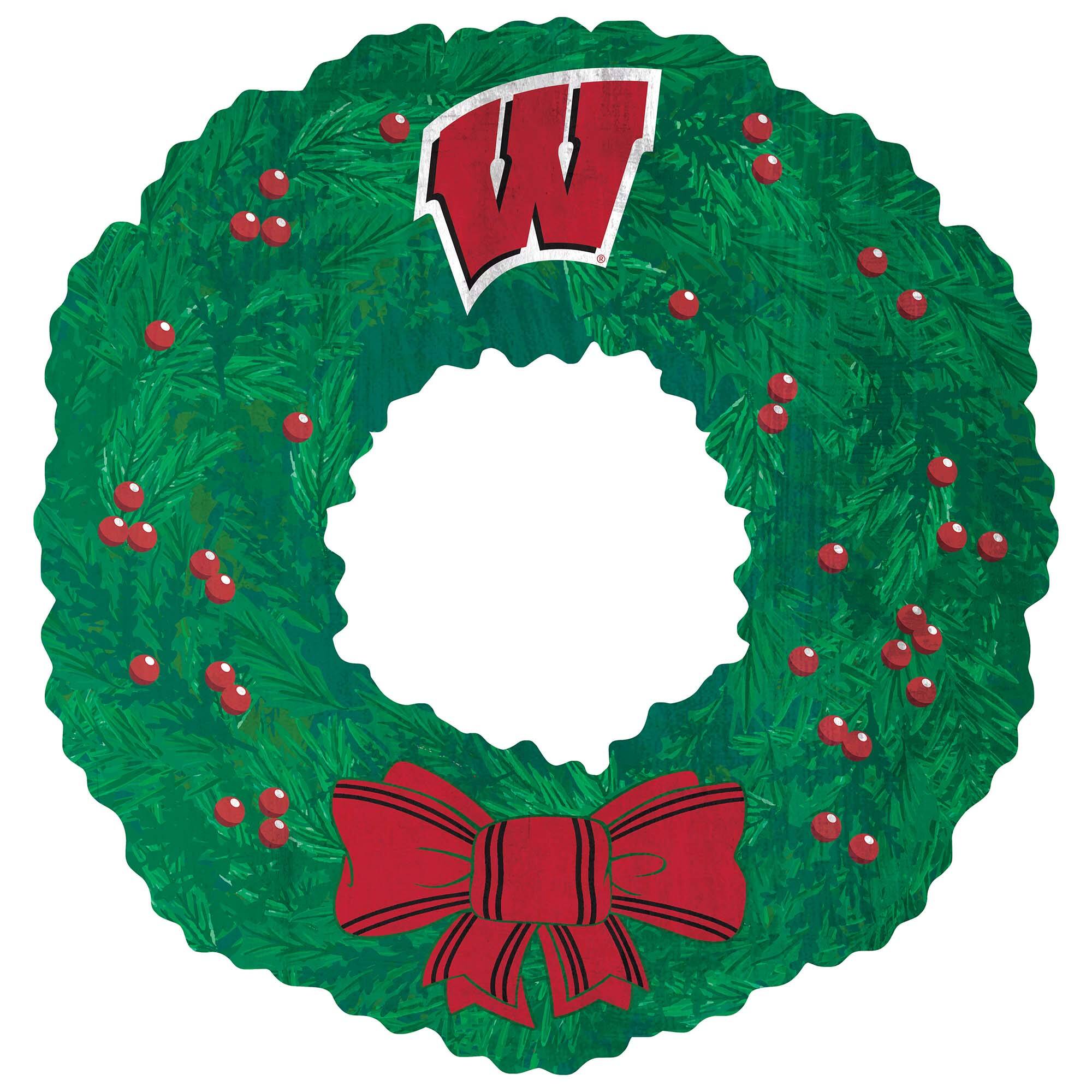 Front. Fan Creations - Wisconsin Badgers 16'' Team Wreath Sign - Green.
