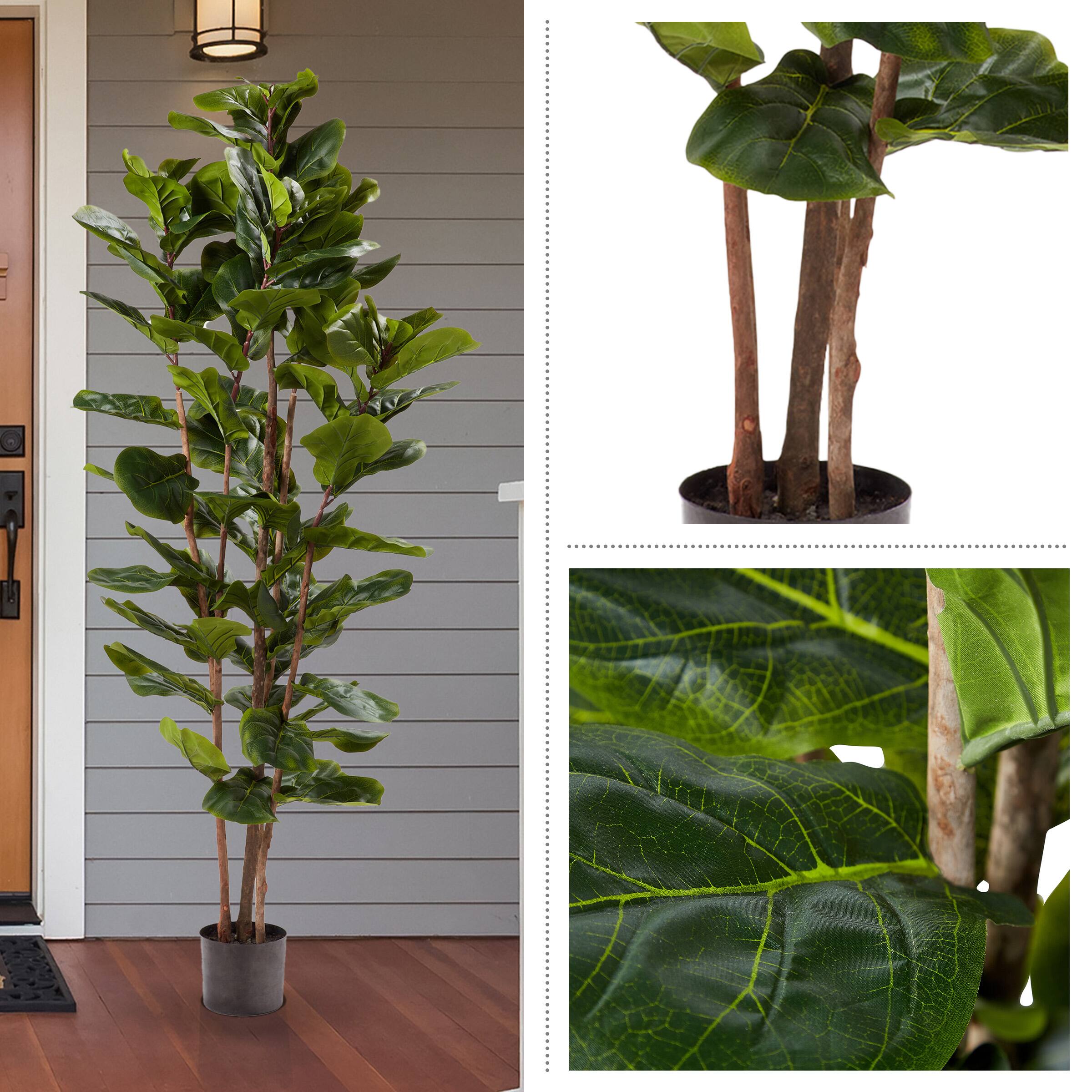 Back. Pure Garden - 6FT Artificial Fiddle Leaf Fig Tree - Green.