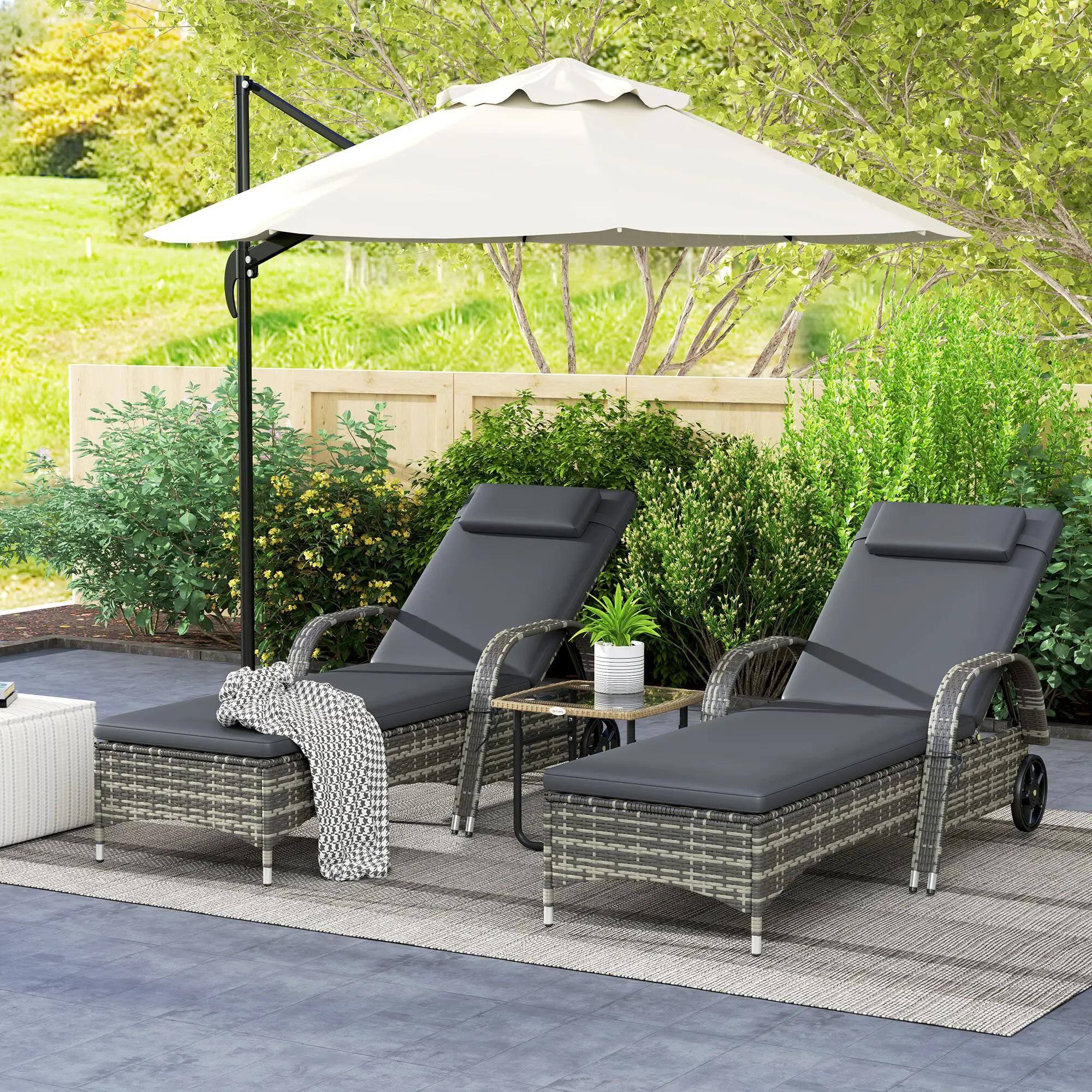 Alt View 7. Resenkos - Resenkos 2 Reclining Chaise Lounge Chairs, Outdoor Sectional Furniture, PE Rattan, Mixed Gray and Gray - Mixed Gray and Gray.