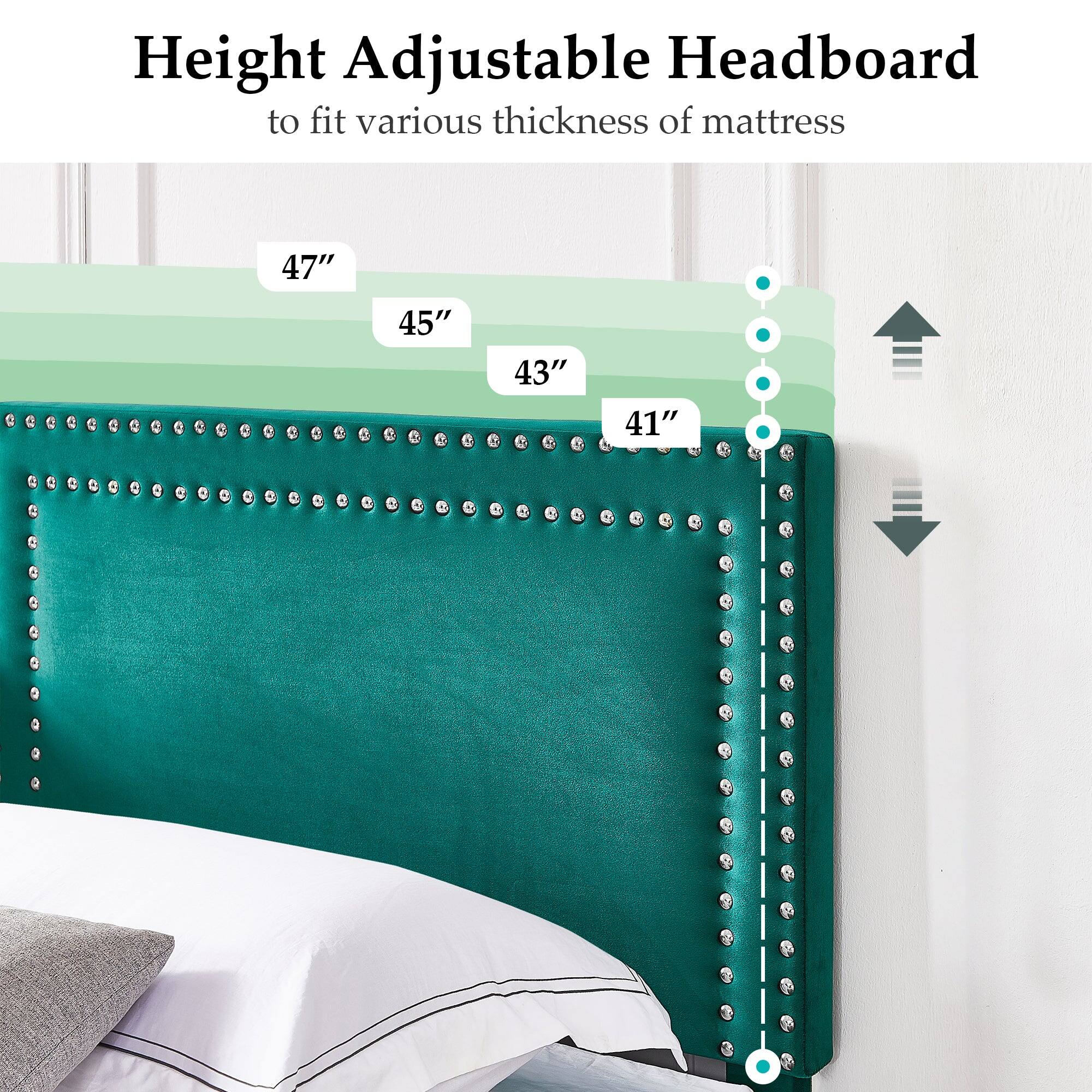 Height Adjustable Headboard  
to fit various thickness of mattress  

47"  
45"  
43"  
41"