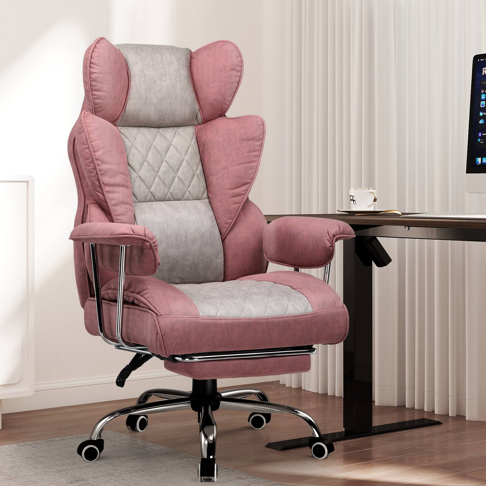 CloudRest Pro - 400lbs Heavy Duty Office Chair Fabric Wide Ergonomic Comfy Executive Chair - Pink