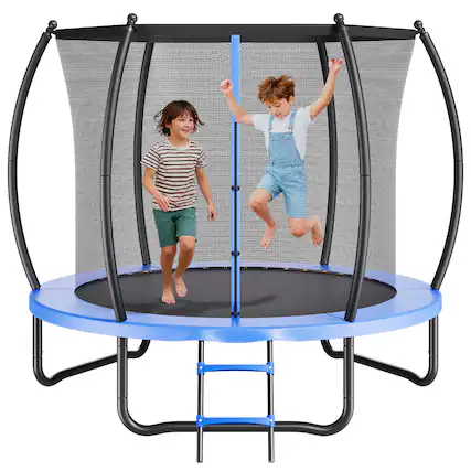 Front. VEVOR - Outdoor Trampoline, 8FT Recreational Trampoline, ASTM Approved Trampolines with Enclosure Net & Thickened Pad - Blue,Black.