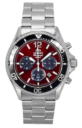Orient - Sports Chronograph Stainless Steel Sky Dial Quartz Diver's RA-TX0207R 200M Men's Watch - Red
