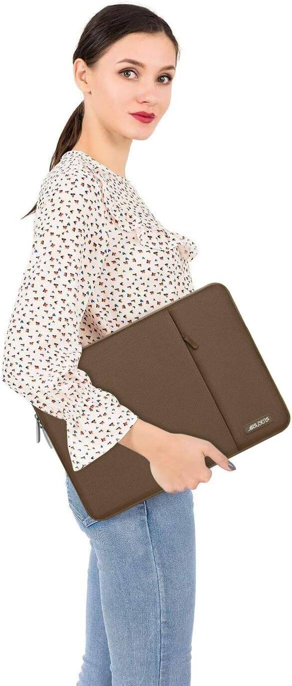 Alt View 1. mosiso - 14 inch Laptop Sleeve with Pocket, Polyester Vertical Case for ASUS Acer, HP Stream, Dell Latitude, Lenovo IdeaPad - Brown.