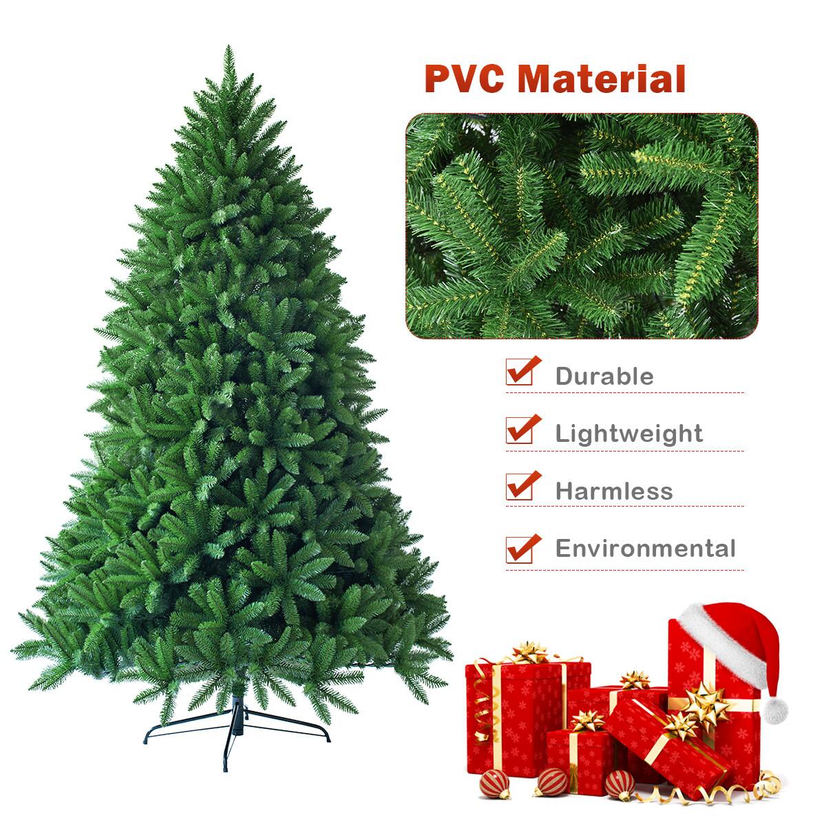 The text on the image reads "PVC Material Durable Lightweight Harmless Environmental". This text can be grouped as follows:
1. PVC Material: This refers to the material used for the tree, which is made of Polyvinyl Chloride (PVC).
2. Durable: The tree is described as durable, indicating that it is long-lasting and able to withstand various conditions.
3. Lightweight: The tree is lightweight, making it easy to move and set up.
4. Harmless: The tree is harmless, meaning it does not pose any risk to people or the environment.
5. Environmental: The tree is described as environmental, which suggests that it is made from eco-friendly materials and does not harm the environment.