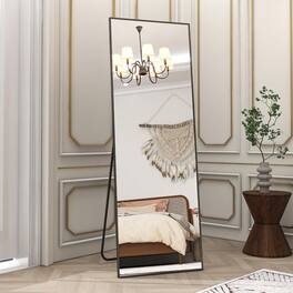 HOMLUX - Full Length Rectangle Floor Mirror Black Aluminum Frame Free Standing Wall Mounted for Bedroom Entryway
