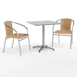 Emma + Oliver - 27.5" Square Aluminum Garden Patio Table Set with 2 Rattan Chairs - Beige