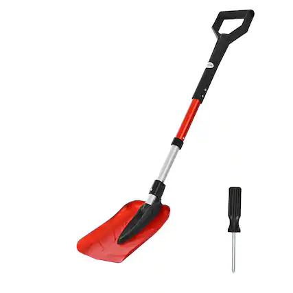 Front. VEVOR - Snow Shovel for Driveway, 9 in Foldable Snow Shovel with D-shaped Handle , 36-40 in Adjustable, Aluminum Alloy - Red+Black.