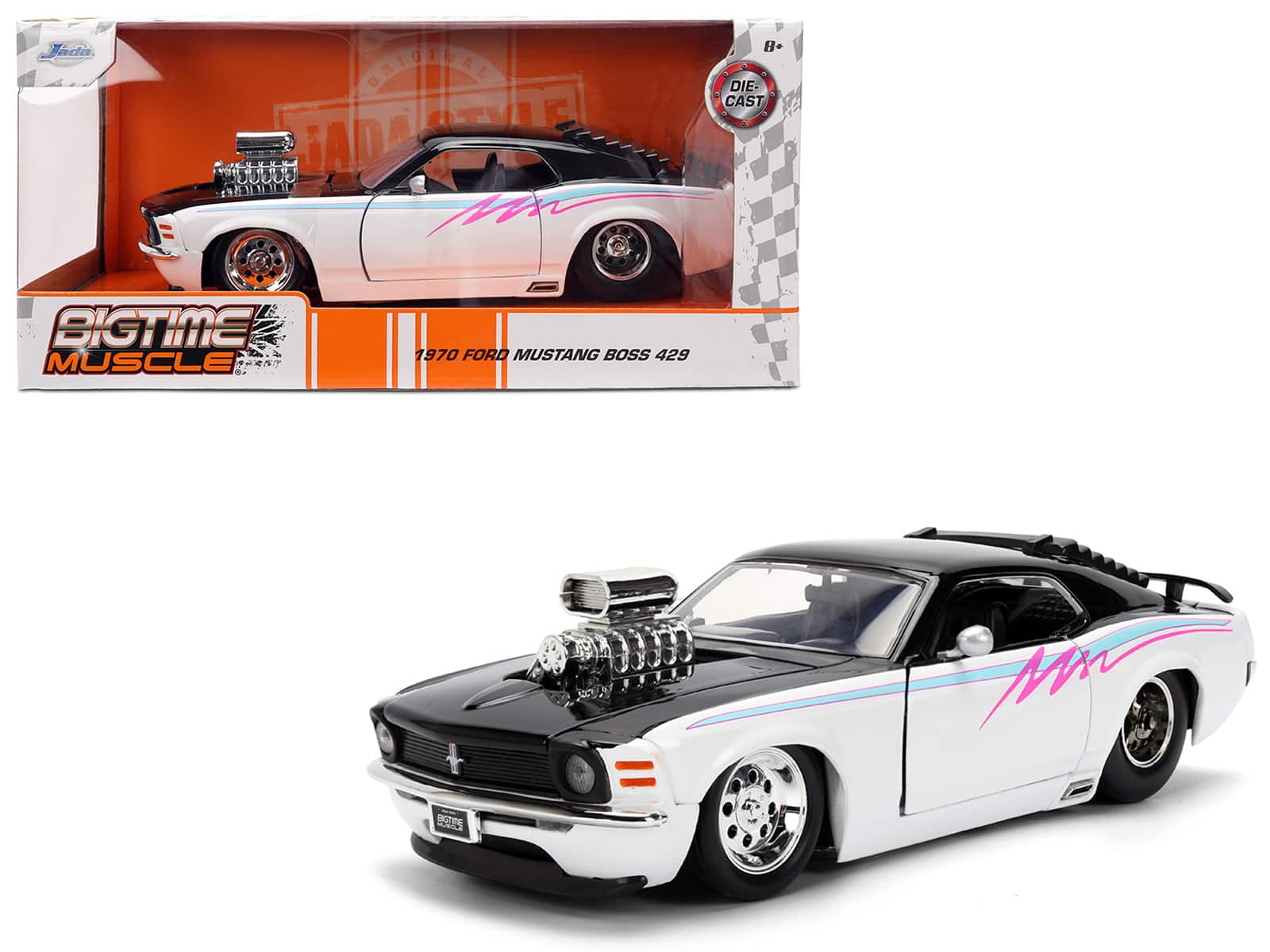 "1970 Ford Mustang Boss 429 Black and White with Graphics ""Bigtime Muscle"" Series 1/24 Diecast Model Car by Jada" price history on PriceWatchPro