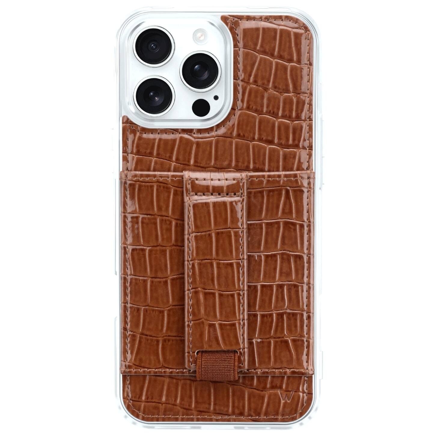Front. Walli Cases - Walli Cases iPhone 14 Pro Max Phone Case with Wallet and Finger Strap - Cocoa Croc - Cocoa Croc.