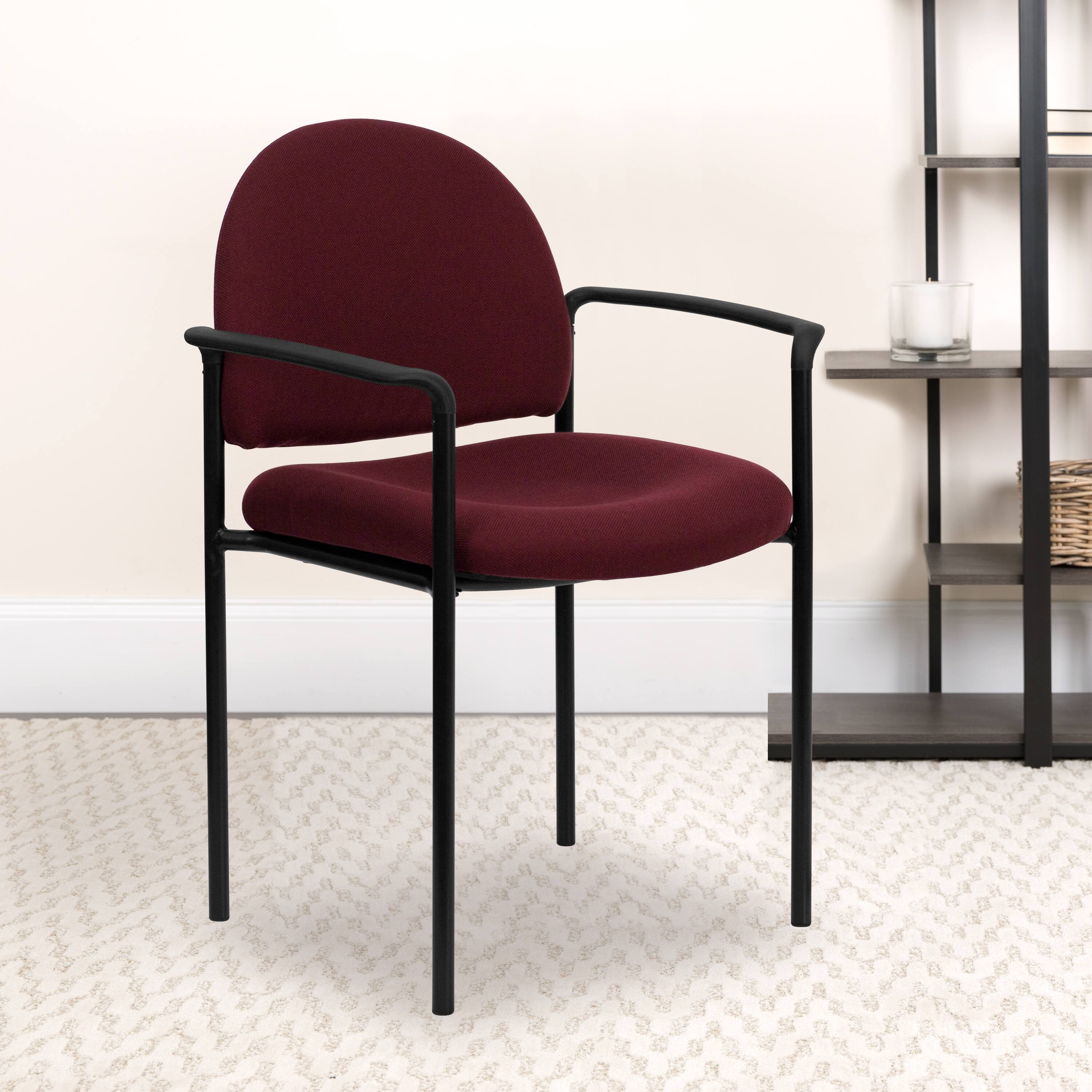 Alt View 1. Emma + Oliver - Comfort Stackable Steel Side Reception Chair with Arms - Burgundy Fabric.