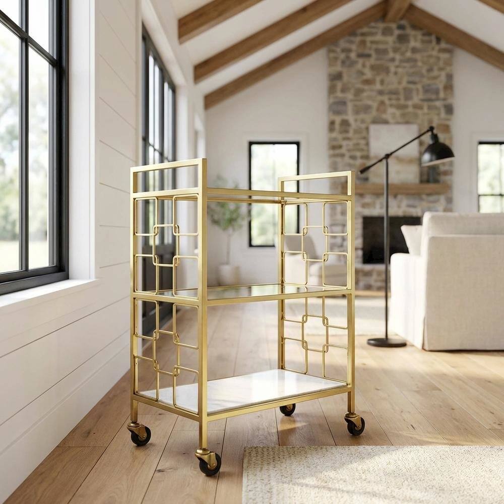 Alt View 5. Starlight Canyon Home - Modern Bar Cart with Distressed Finish, Contemporary Serving Cart for Home Bar - Gold.