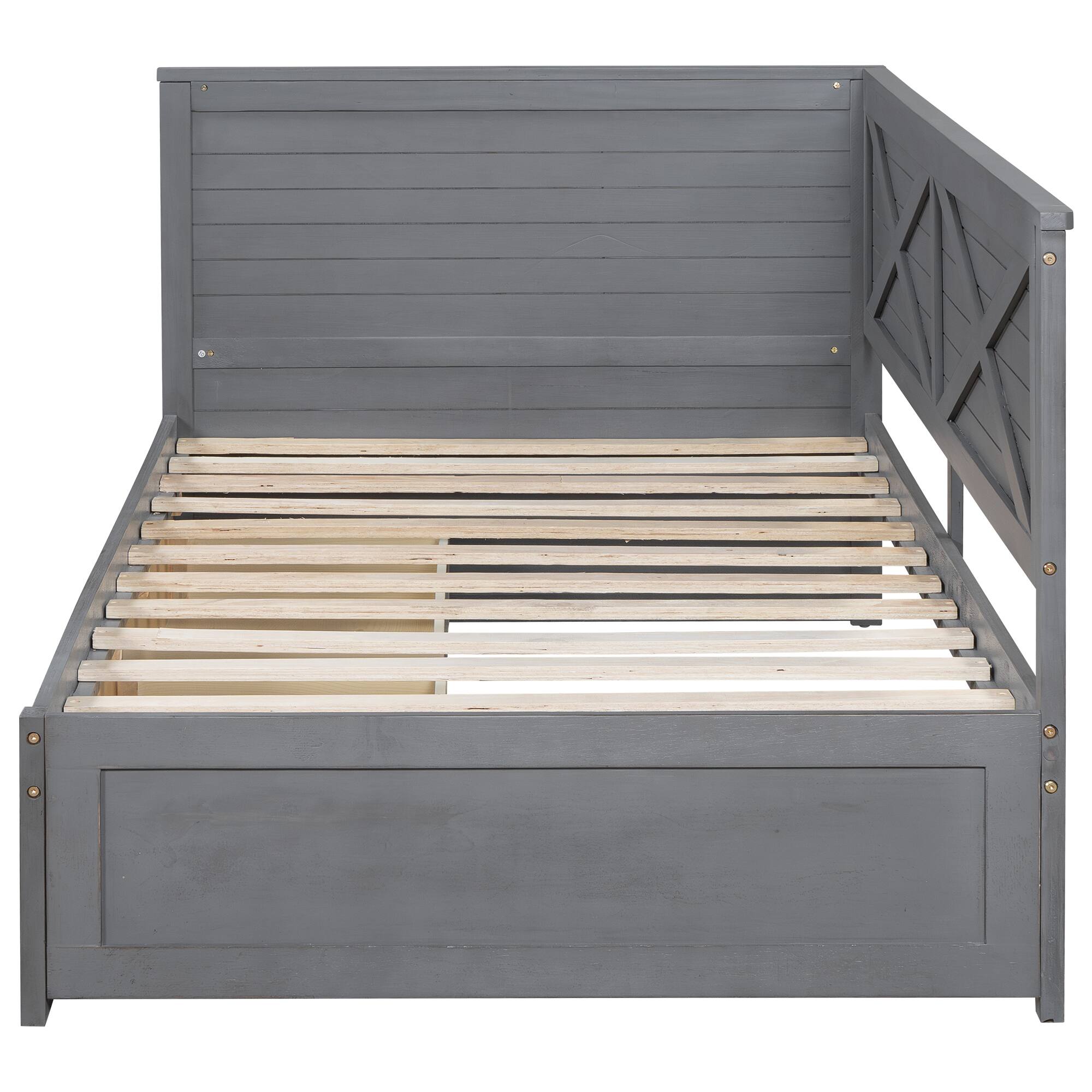 Alt View 7. Tiramisubest - Twin Size Wood Daybed with 2 Drawers and Rustic Guardrail, Ancient Grey - Grey.