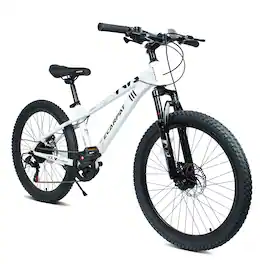 Anysun - 24" 21-Speed Mountain Bike - Front Suspension, Dual Disc Brakes, Steel Frame & Non-Slip Tires for Men/Women - White