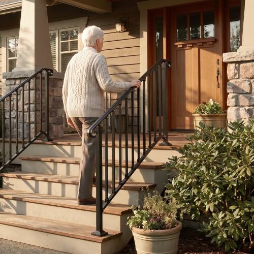 Alt View 5. Winado - 2PCS Handrails Steps Stair Fits 4-5 Steps Hand Rail, Adjustable Stair Railing for Indoor Outdoor Yard Concrete Porch - Black.