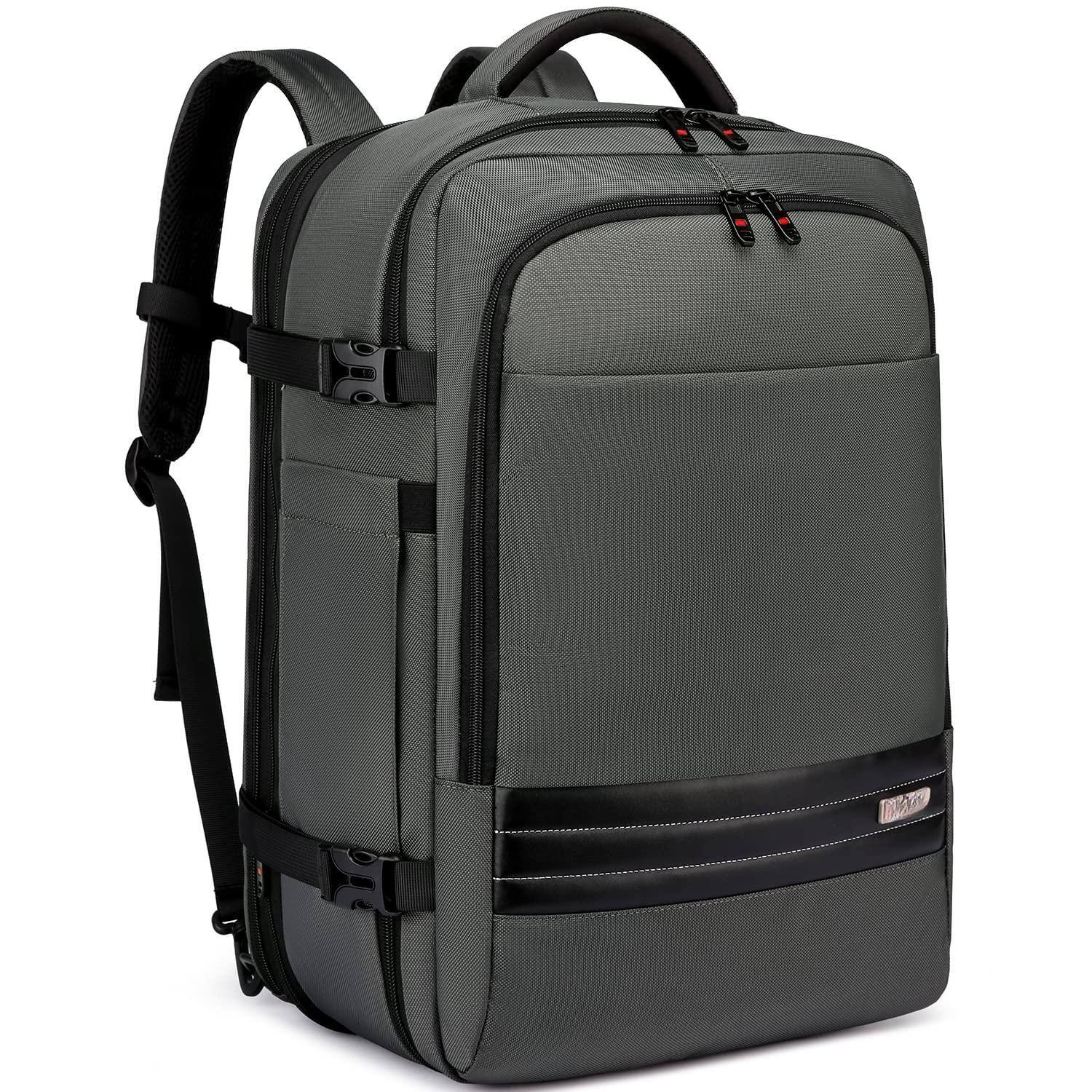 Front. Stamp n Camp - 40l 50l Travel Backpack For Women Men 18 Inch Laptop Flight Approved Luggage Carry On Water Resistant Overnight Large - Grey.