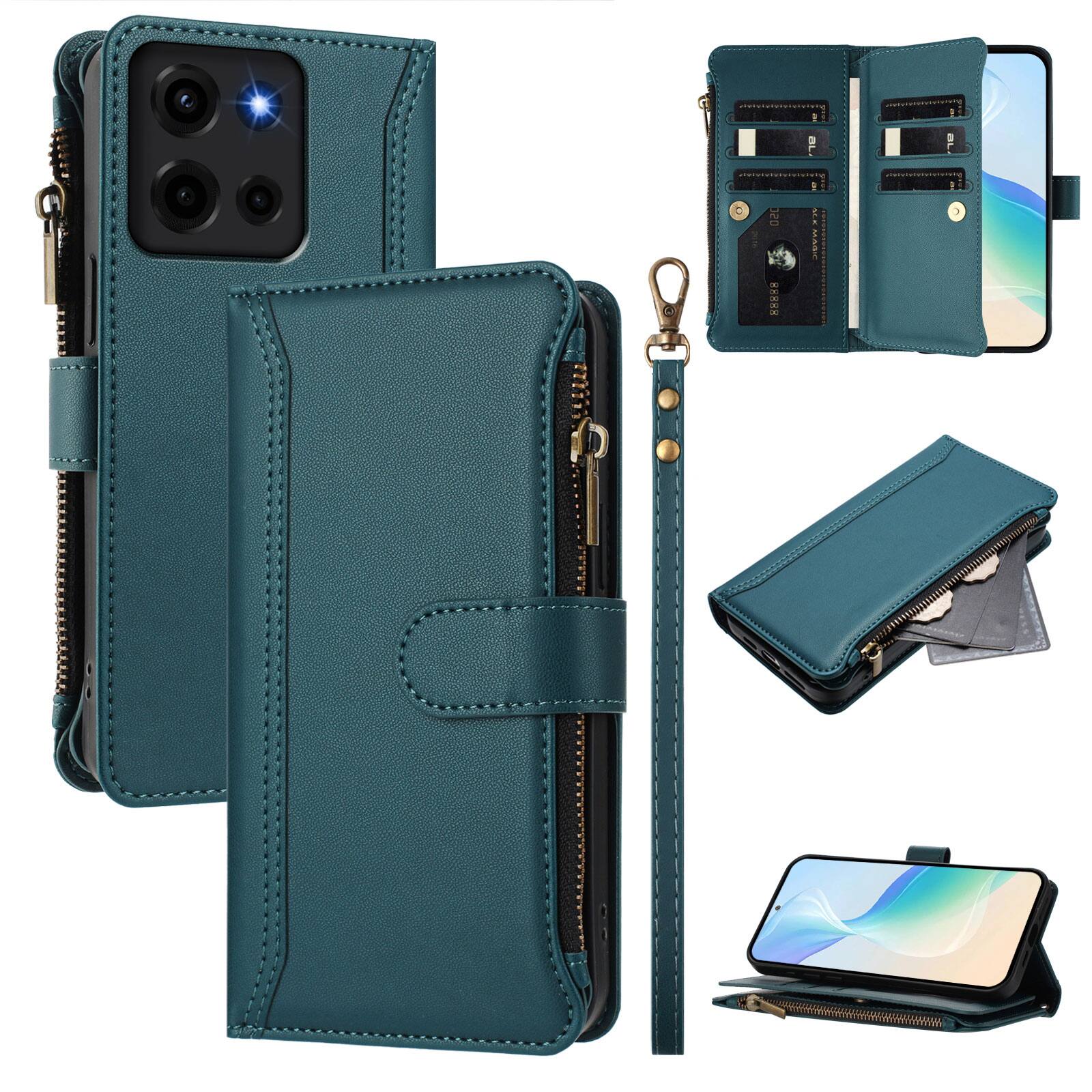 Dteck - Crossbody Wallet Case for Motorola G 5G (2025), Shockproof Zipper PU Leather Flip Stand Cover with 9 Card Slots - Darkgreen
