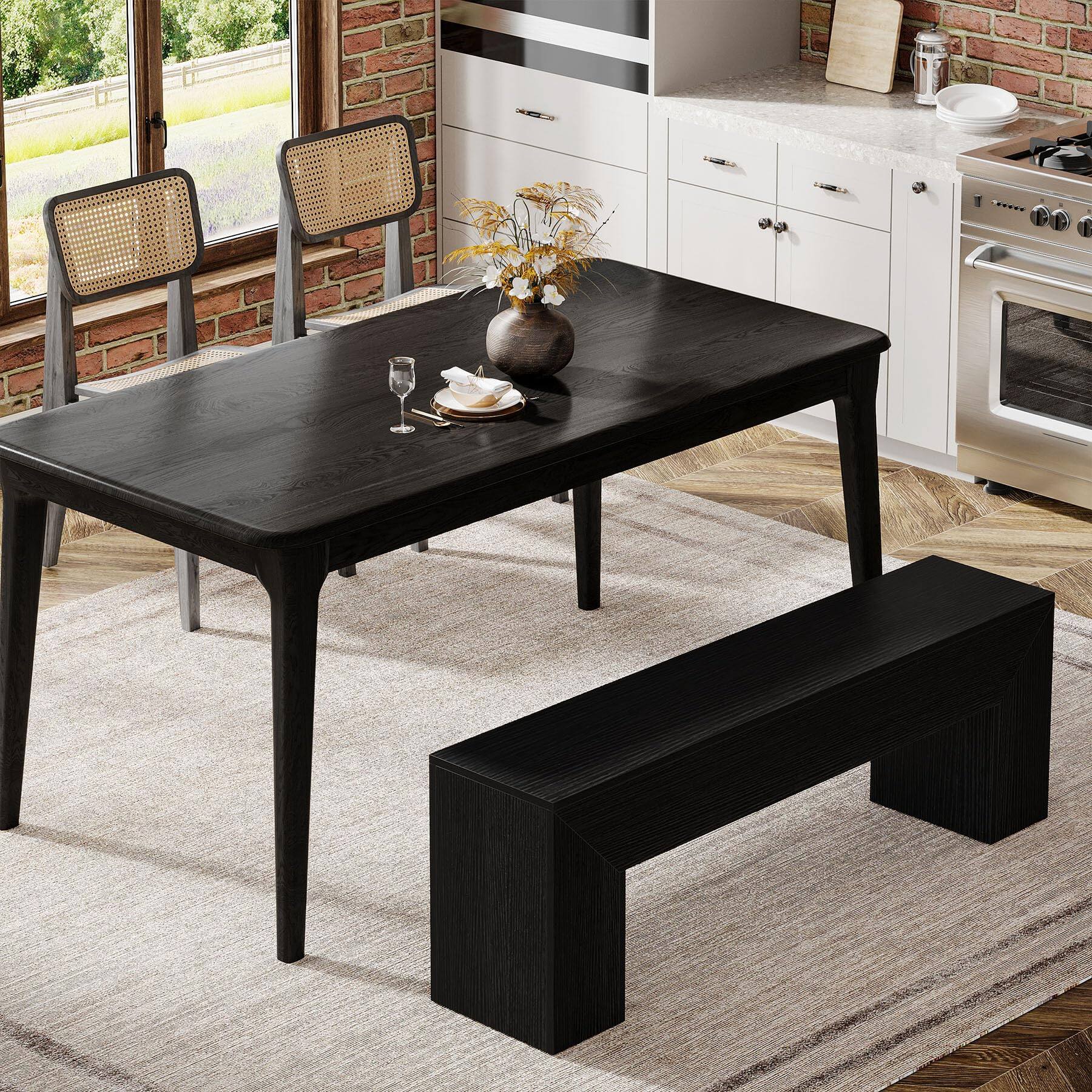 Back. Tribesigns - Dining Bench, Farmhouse Wooden Entryway Bench, Entry 47" Long Bench for Living Dining Room, Hallway and Bedroom, Easy As - Black.