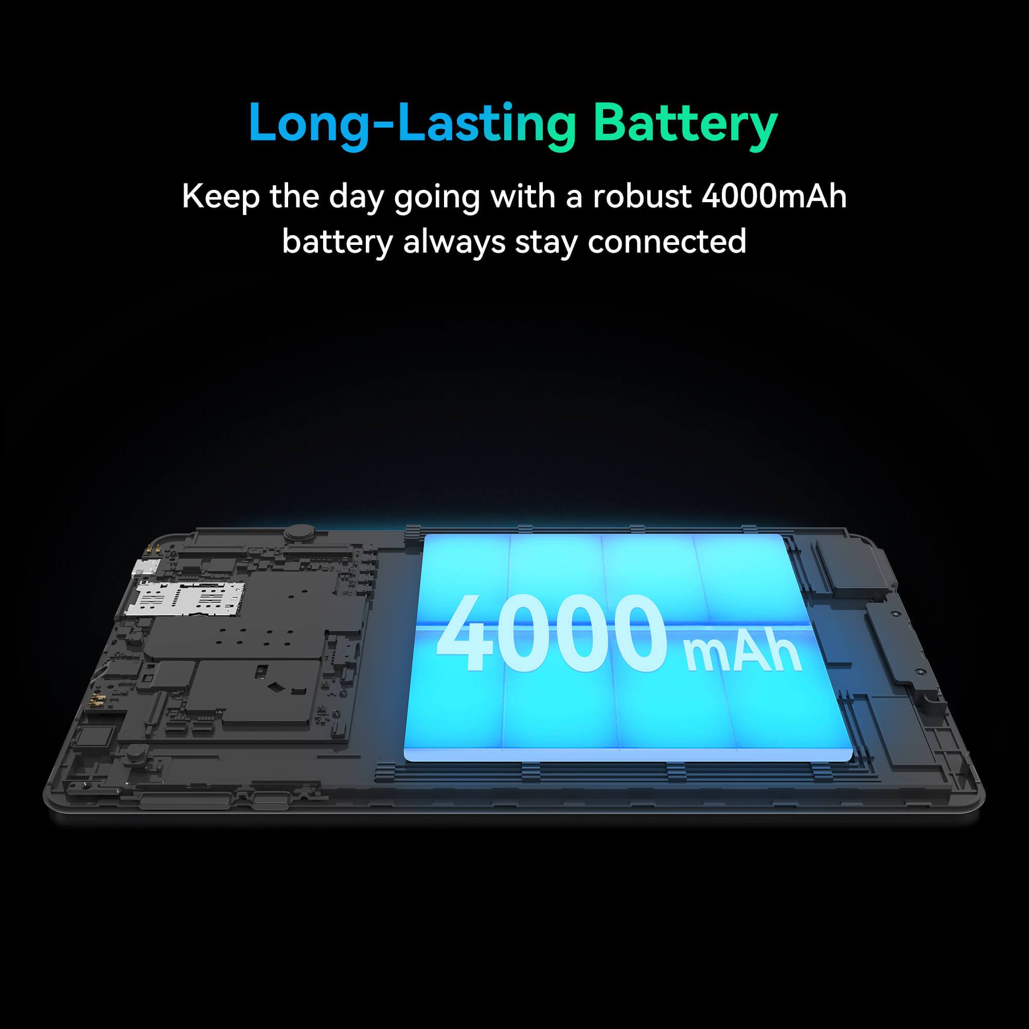 Long-Lasting Battery, Keep the day going with a robust 4000mAh battery always stay connected, 4000 mAh