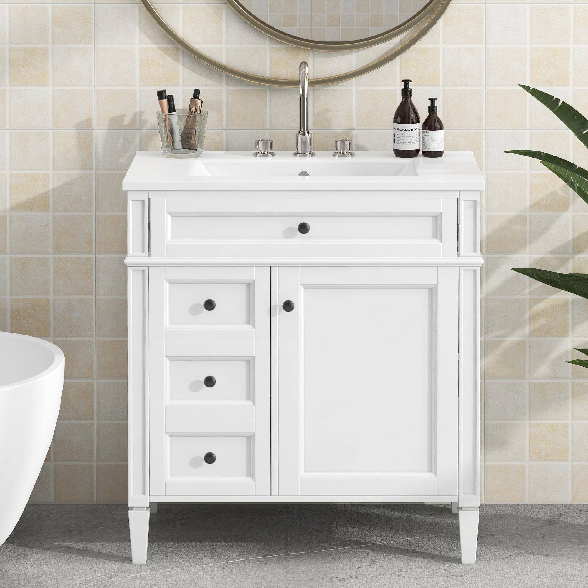 Alt View 3. Boyel Living - 30 Inch Bathroom Vanity with Sink Modern Storage Cabinet with 2 Drawers and Tip Out DrawerWhite - White.