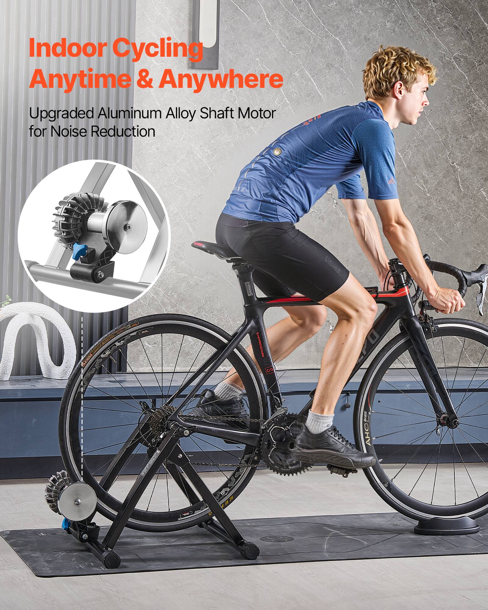 Indoor Cycling Anytime & Anywhere  
Upgraded Aluminum Alloy Shaft Motor for Noise Reduction
