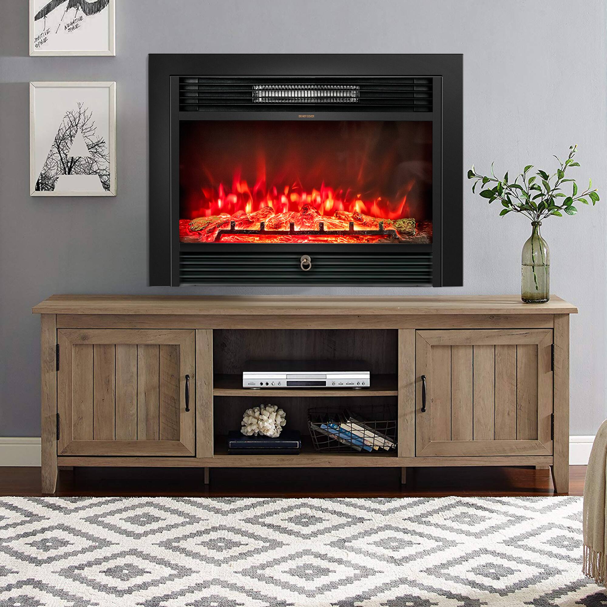 Alt View 3. Gymax - 28.5'' Fireplace Electric Embedded Insert Heater Glass Log Flame Remote - Black.