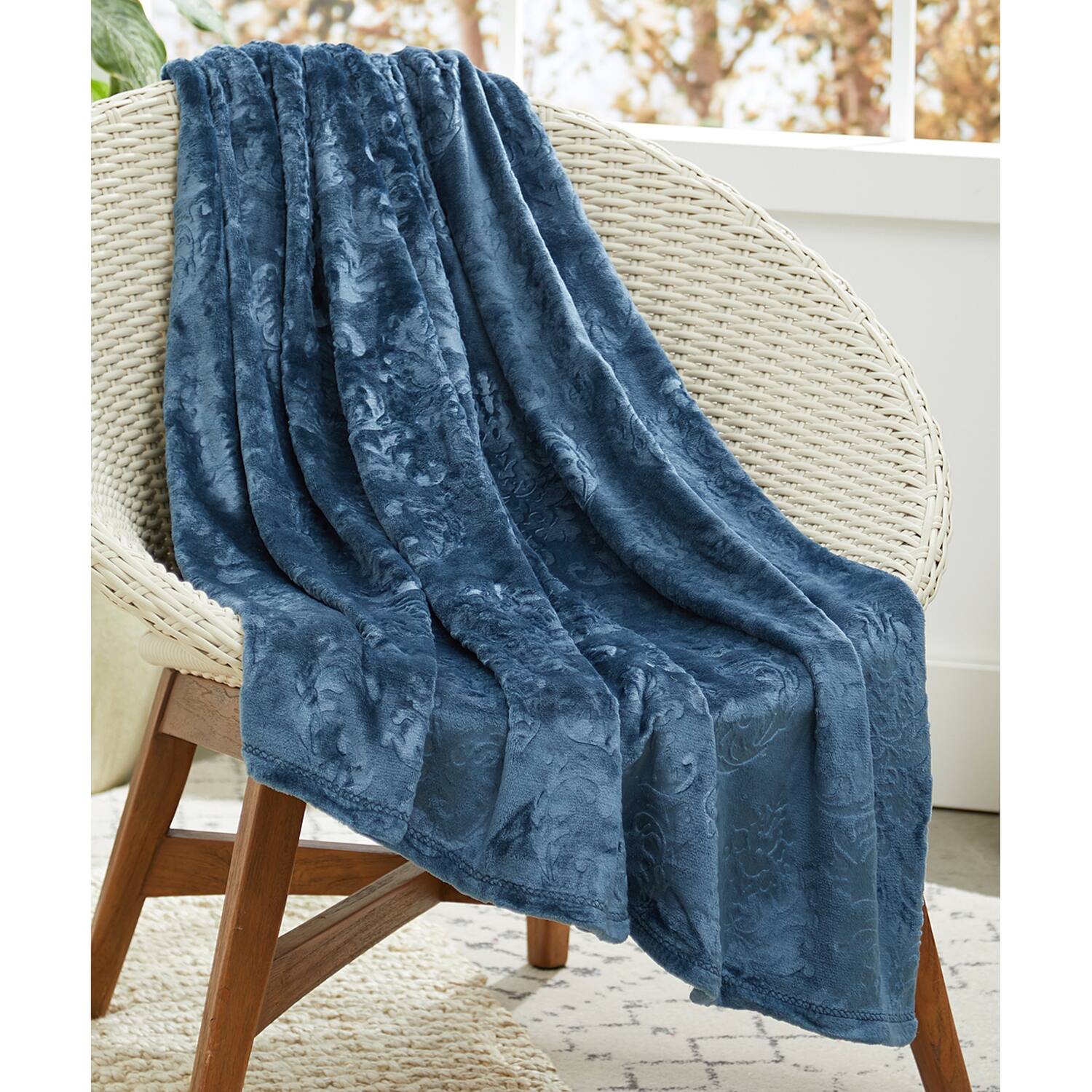 Alt View 2. Noble House - Plazatex Versailles Embossed Decorative Super Soft Throw Blanket for Sleep/Decor 2 Pack 50" x 60" Oxford Blue - Oxford Blue.