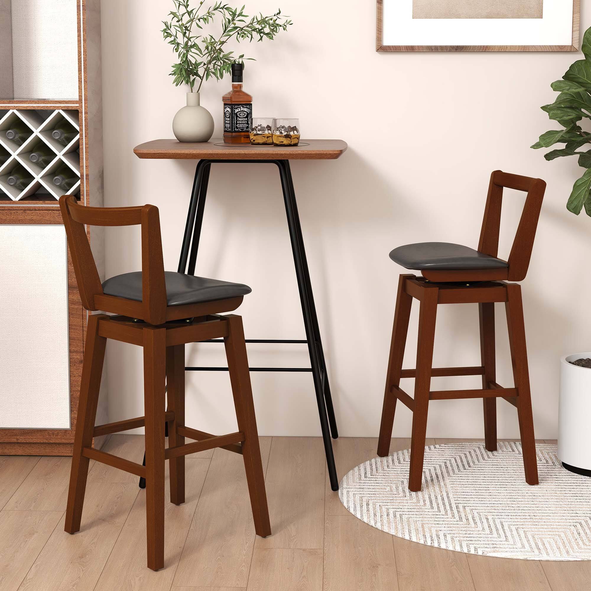 Alt View 4. Costway - Swivel Counter Height Bar Stool Set of 4 26" Upholstered PU Leather Kitchen - Black/Brown.