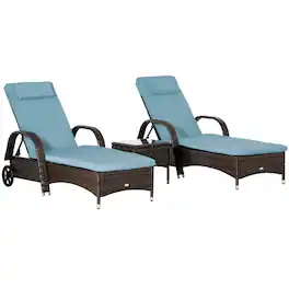 Outsunny - Wicker Outdoor Chaise Lounge Chair Set of 3 with Side Table, 5-Level Adjustable Backrest PE Rattan Pool Lounge Chair - Brown, Gray