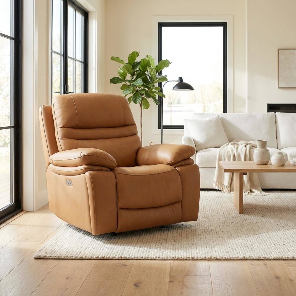 Alt View 2. Heartland Furniture - Leather Power Recliner Chair, Top Grain Upholstery, USB & USB-C, 360 lb Support - Brown.