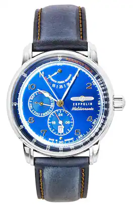 Zeppelin - Mediterranee Leather Strap Dial Automatic 96903 Men's Watch - Blue