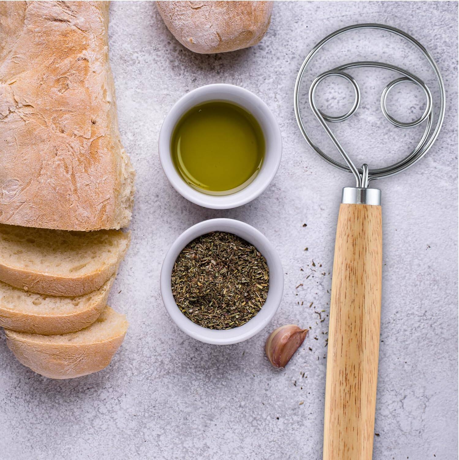 Alt View 4. Zulay Kitchen - Zulay Kitchen Stainless Steel Durable 13-Inch Danish Dough Whisk - Easy Mixing Bread Hook - Brown.