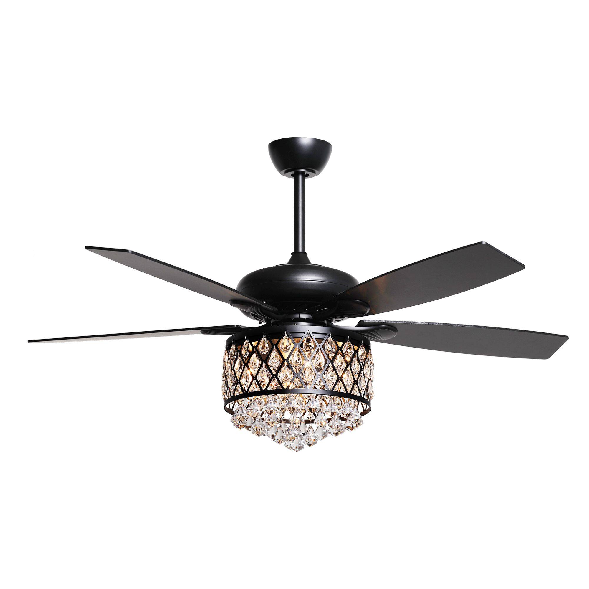 Alt View 4. Parrot Uncle - 52" Modern Black Crystal Chandelier Indoor Ceiling Fan with Remote - Black.