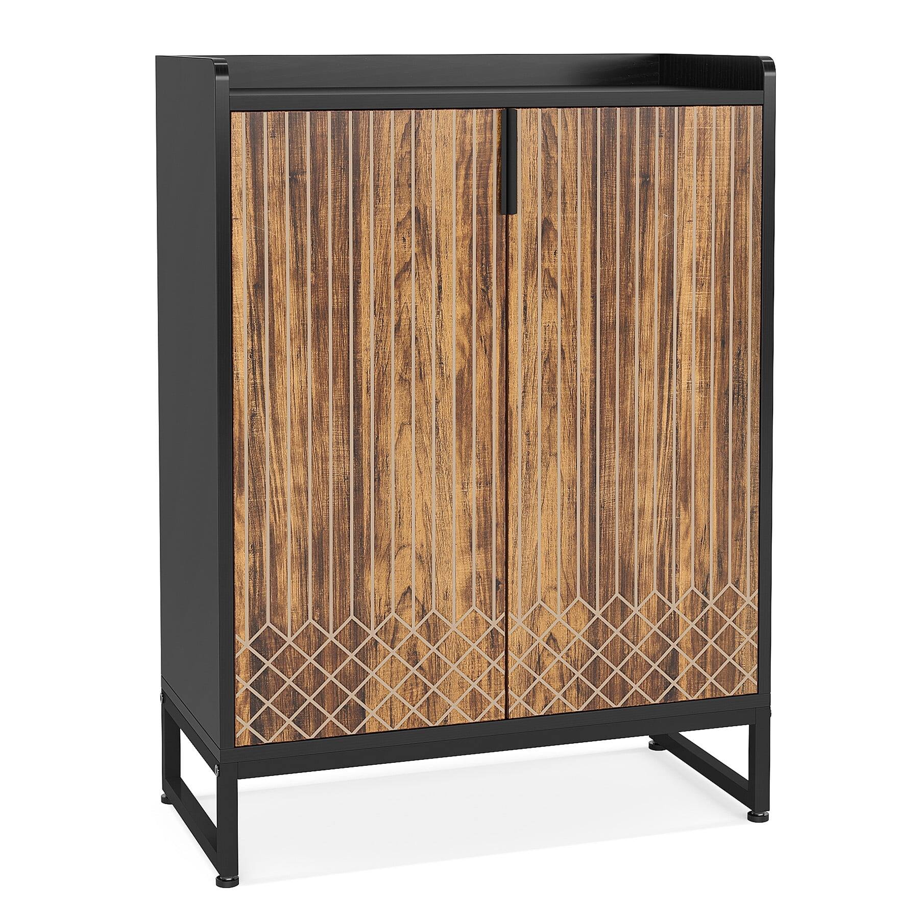 Left. Kadyn - Kadyn Shoe Storage Cabinet, Contemporary Diamond Pattern 29.52"W x 41.34"H for Easy Organization, Brown&Black - Brown.