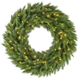 PULUZ - Christmas Decoration, 36 in Pre-Lit Norwegian Spruce Artificial Christmas Wreath with 100 LED Lights - Green
