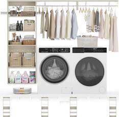 Front. Aheaplus - 8FT Wall Mount Over Washer Dryer Shelf, 6-Tier Heavy-Duty Laundry Organizer w/ Adjustable Shelves & Drying Rack - White Oak.