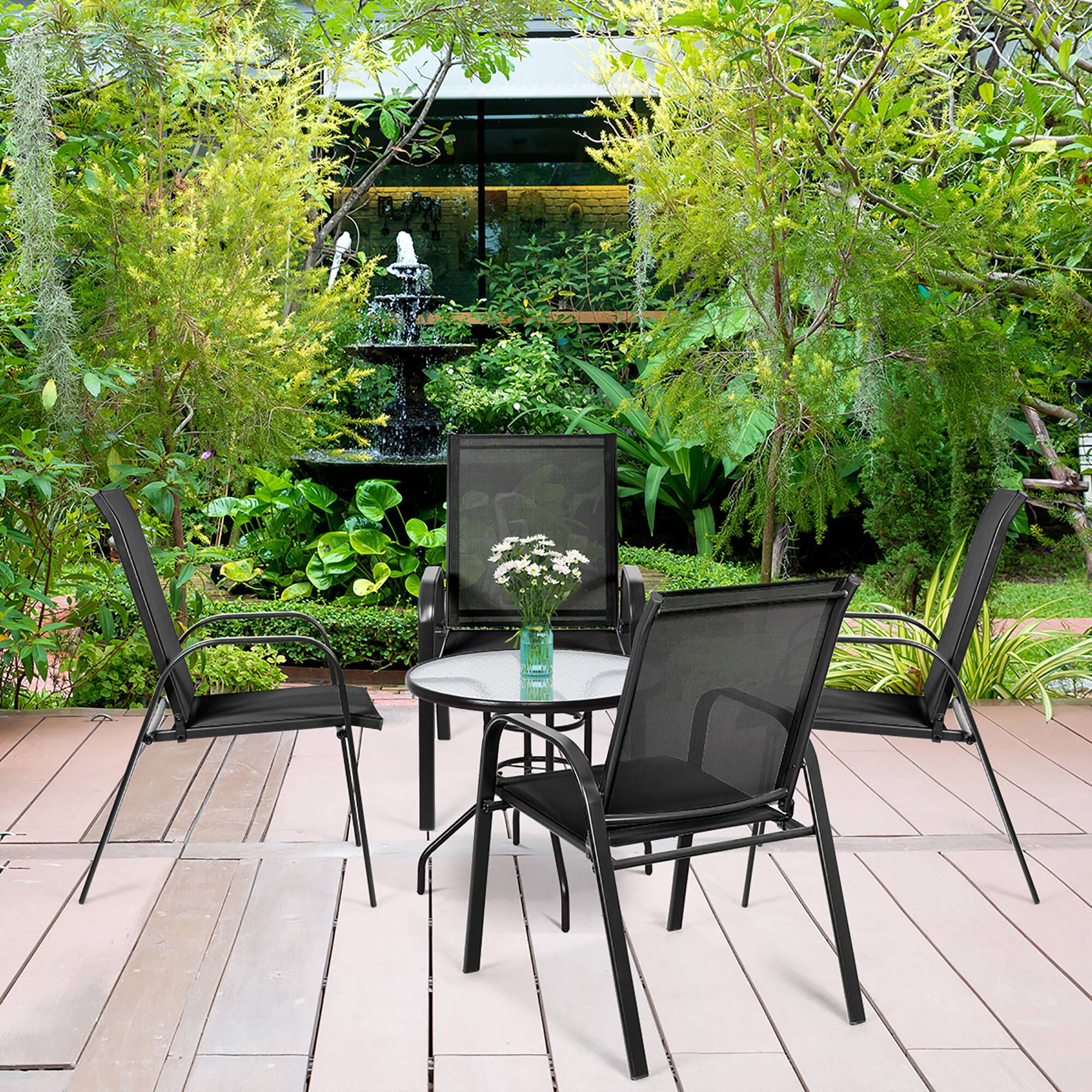 Alt View 1. Costway - Costway 4PCS Patio Chairs Outdoor Dining Chair sturdy Garden Deck Yard W/Armrest - Black.