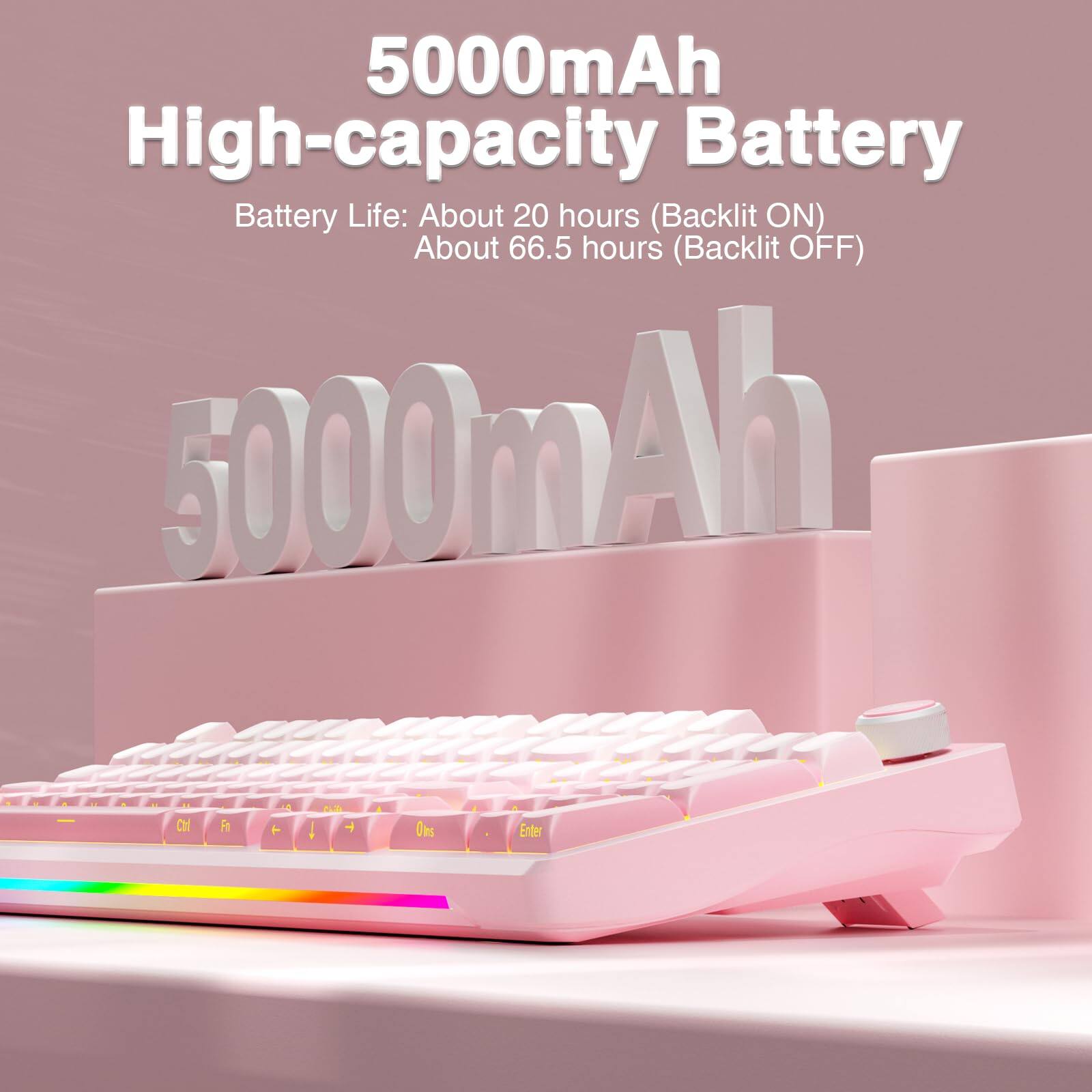 5000mAh High-capacity Battery

Battery Life: About 20 hours (Backlit ON)  
About 66.5 hours (Backlit OFF)