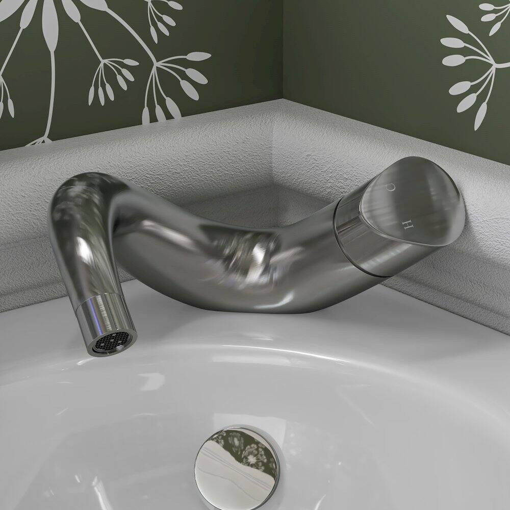 Back. Alfi - Wave Brushed Nickel Single Lever Bathroom Faucet - Silver.