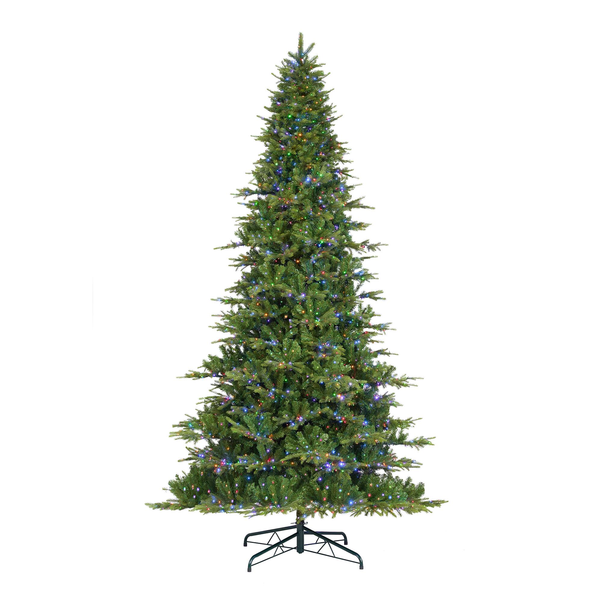 Angle. Glitzhome - 11ft Pre-Lit Green Full Fir Artificial Christmas Tree with 3150 Warm White and Multi-Color Chasing and Twinkling Lights - Green.