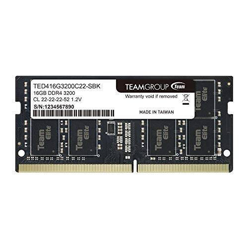 TED416G3200C22-SBK  
TEAMGROUP  
16GB DDR4 3200  
CL 22-22-22-52  
1.2V  
S/N: 1234567890  
MADE IN TAIWAN  
Warranty void if removed  

TEAMGROUP  
Team Elite  
Team Elite  
Team Elite  
Team Elite  
Team Elite