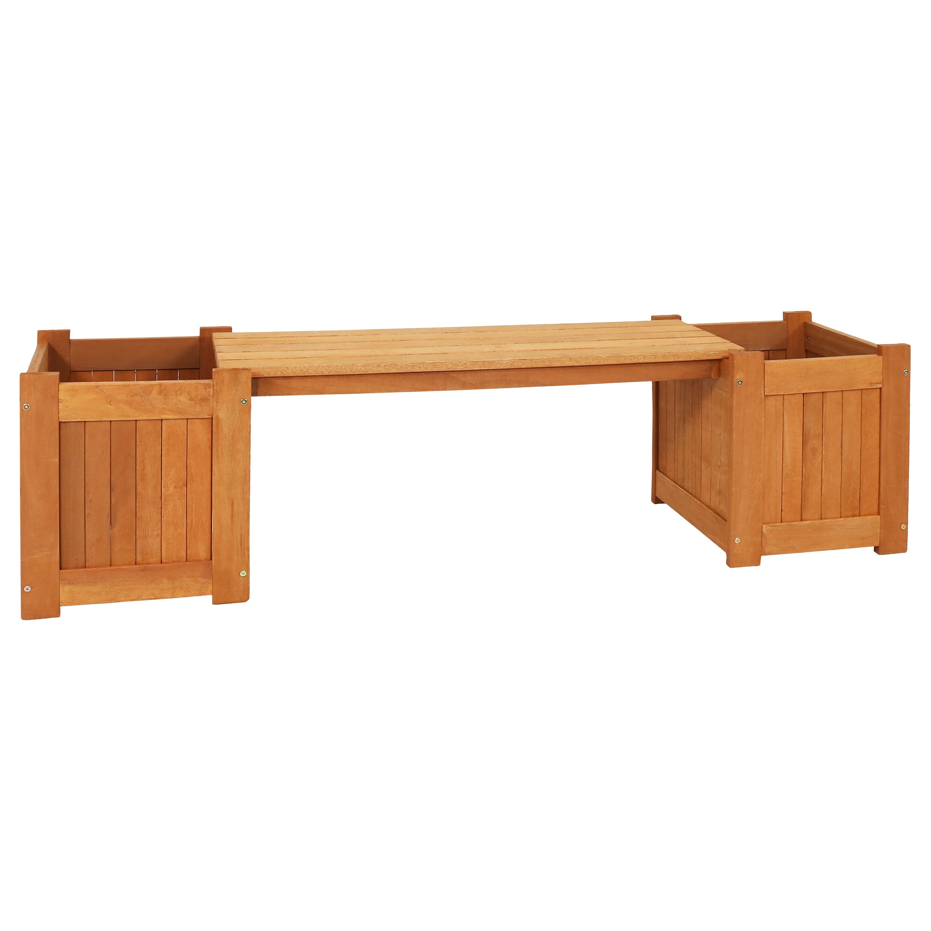 Photos - Garden Furniture Bench Sunnydaze - Meranti Wood Outdoor  with Planter Boxes - Brown LAM-615 