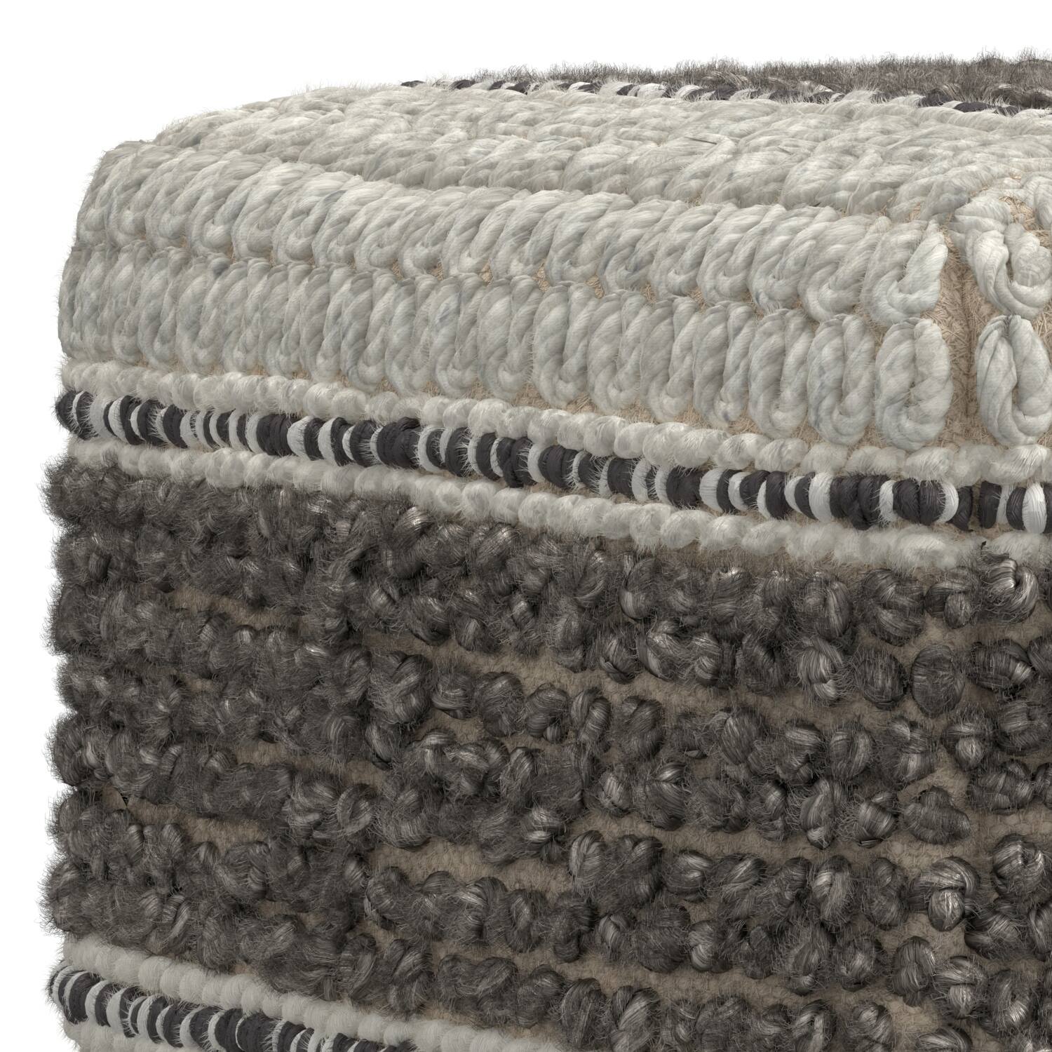 Alt View 2. Simpli Home - Simpli Home Grady 18 inch Wide Square Pouf in Earth Tone Brown Handloom Wool and Cotton - Earth Tone Brown.