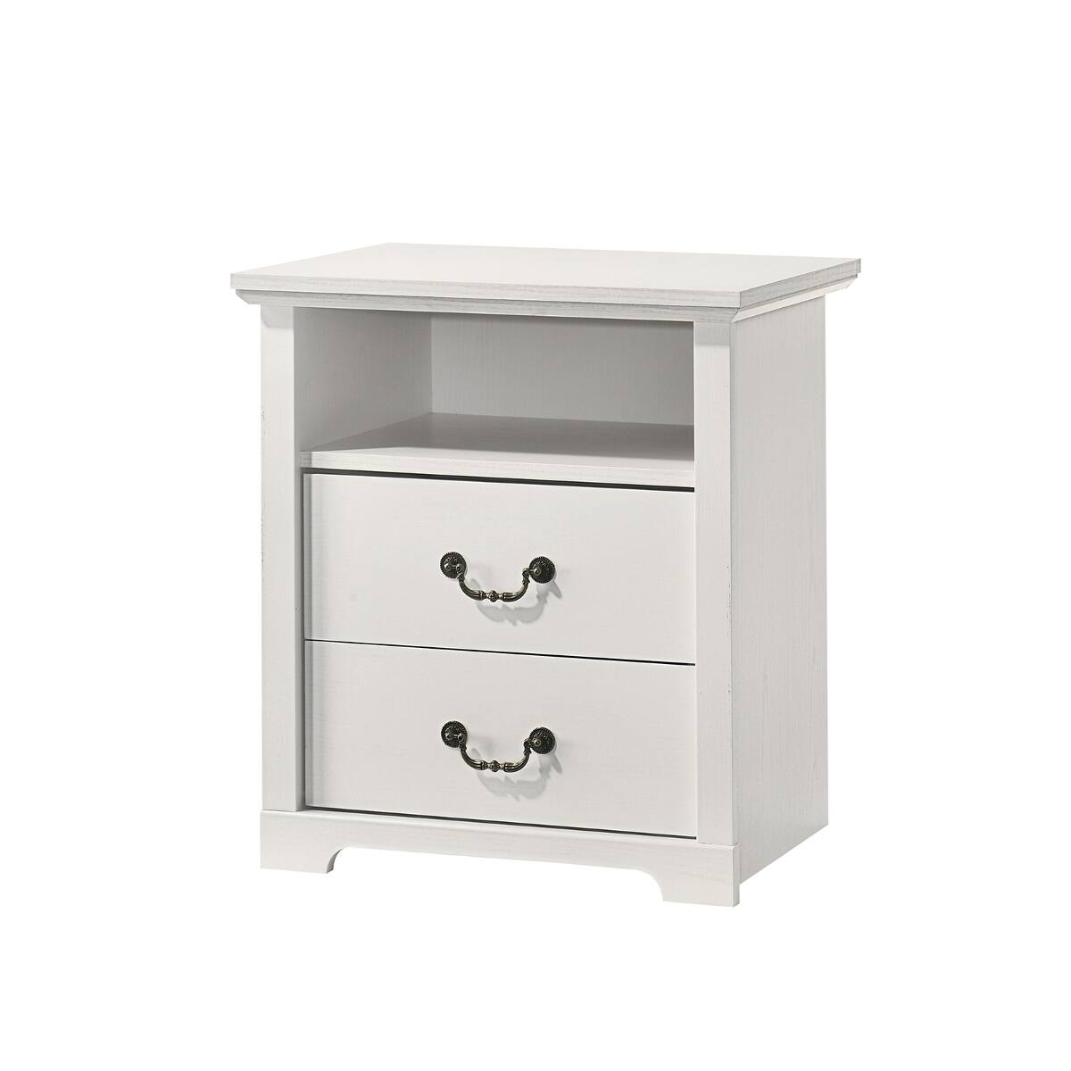 Alt View 7. Loheer - Loheer Set of 2 White Nightstands with Open Shelf and 2 Drawers, Rustic Bedroom Furniture - White.
