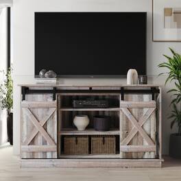 ChaletPosh - Vintage-Inspired TV Stand Console with Sliding Barn Doors - Natural Oak